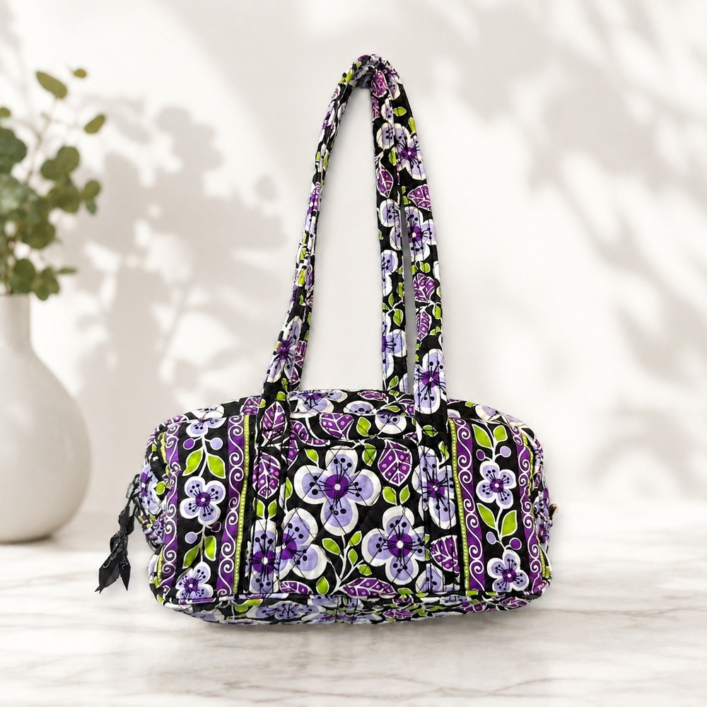Vera Bradley Mini Duffel Bag Womens Small Purple Floral Quilted Cotton Handbag